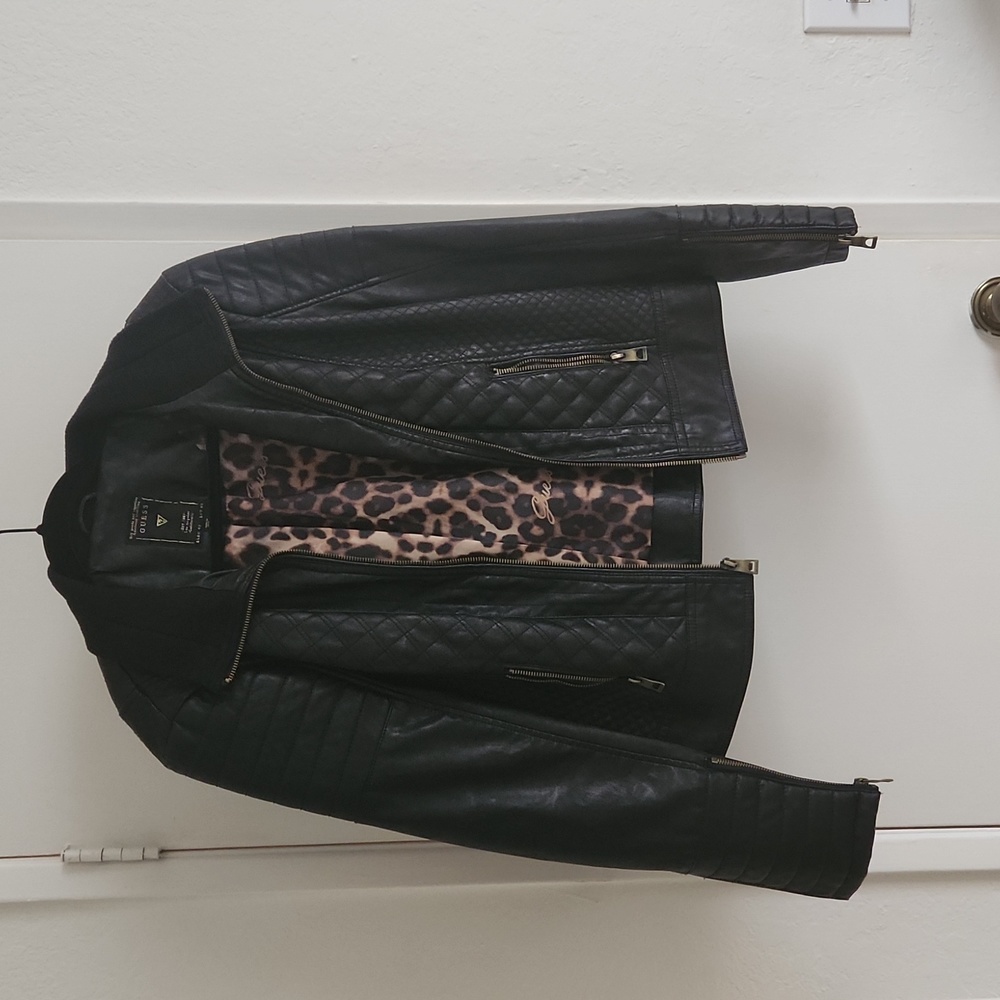 Guess Faux Leather Jacket, Large, Black